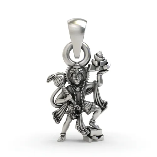 Hanumanji Carrying Sanjeevani Parvat Pendant in 925 Silver | Divine Strength & Devotion Jewelry
