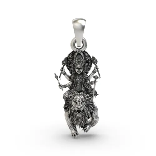Durga Maa 925 Silver Pendant | Simhavahini (Lion) | Navdurga Icon | Unisex Spiritual Jewellery