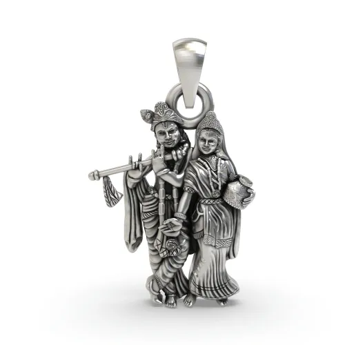 Radha Krishna 925 Silver Pendant – Divine Love Symbol | Handmade Spiritual Jewelry for Devotees 