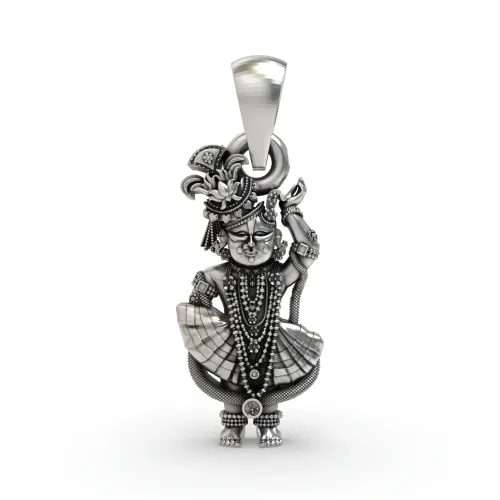 Shri Girdhar Lal Ji 925 Silver Pendant | Handcrafted Hindu God Jewelry | Spiritual Protection 