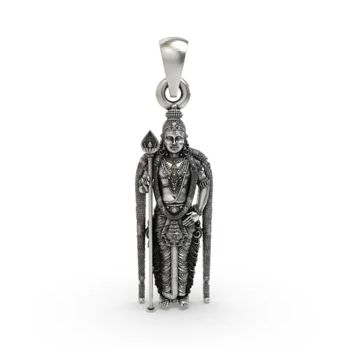 925 Sterling Silver Murugan Pendant — Kartikeya Subramanya Swamy Idol, Handmade Temple Jewellery
