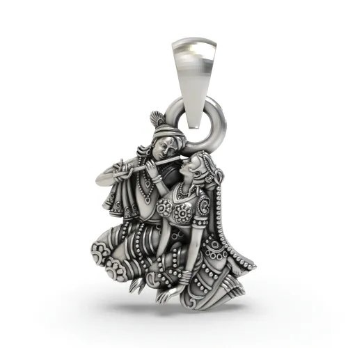 925 Silver Radha Krishna Pendant – Divine Love Couple Idol Jewelry | Spiritual Gift for Devotees 