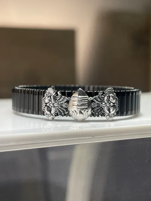 Murugan Vel Bracelet for Men | Lord Kartikeya Kada | Spiritual Silver Plated Kada with Black Strap