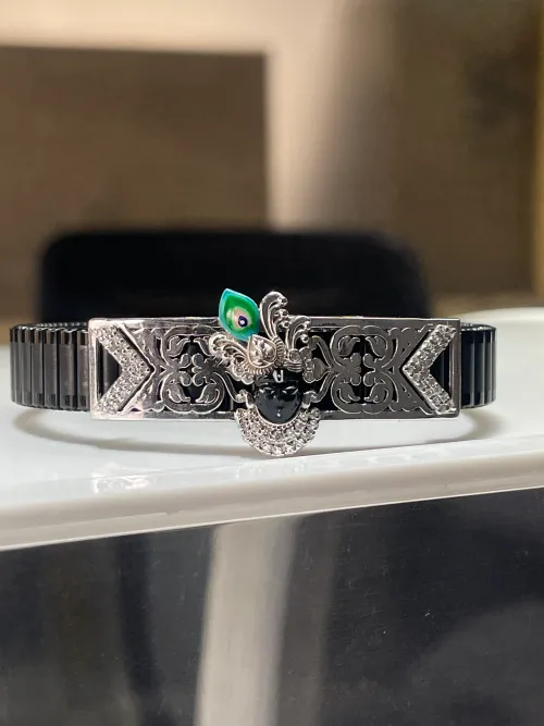 Divine Shrinathji Bracelet in 925 Silver | Handcrafted Meena Enamel Work | Spiritual Stainless Steel