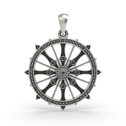 925 Sterling Silver Sudarshan Chakra Pendant | Konark Sun Wheel Hindu Spiritual Jewelry 