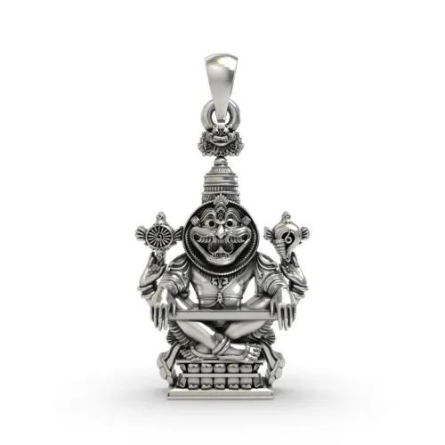 925 Silver Narsimha Bhagwan Mantra Pendant – ISKCON Lord Narasimha Protection Jewelry 