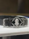925 Silver Hanumanji Bracelet | Intricate Mina Work, Diamond Accents, Spiritual Hindu Jewelry thumbnail 3