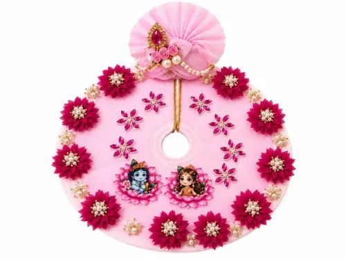 Baby Pink Laddu Gopal Ji Poshak with Pagdi – Net Fabric Dress Set, Pack of 2