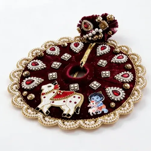 Maroon Laddu Gopal Ji Poshak with Mukut – Net Fabric Idol Dress