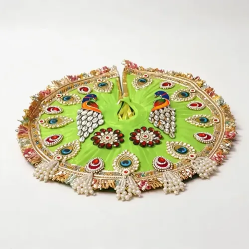 Green Laddu Gopal Ji Poshak with Pagdi – Net Fabric Idol Dress Set, Pack of 2
