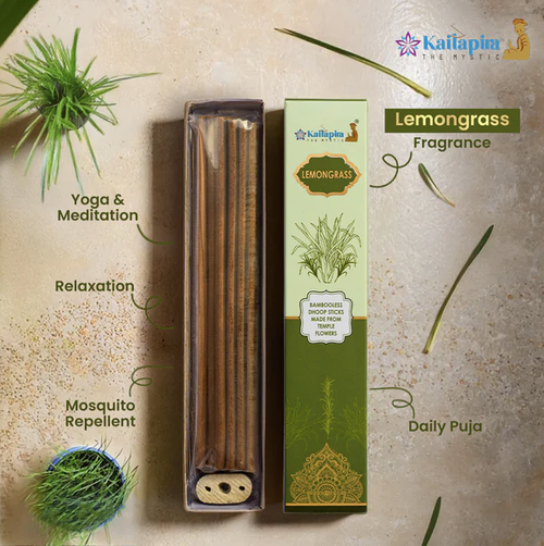 Kailapira Lemongrass Incense Sticks – 8” Premium Dhoop Batti, Incense Sticks (Pack of 4) - 20 each