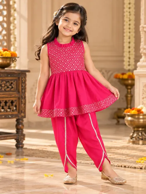 Anmol Nytara Sleeveless Embroidered Peplum Kurti with Dhoti Set