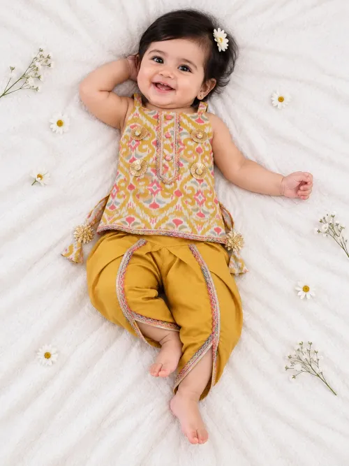 Infants Cotton Kurti with Dhoti Set for Girls – Yellow