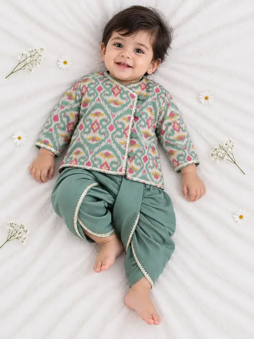 Infants Printed Kurta Dhoti Set for Boys – Green