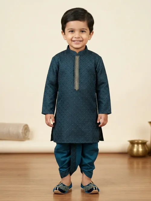 Festive Embroidered Kurta Dhoti Set For Boys - Green