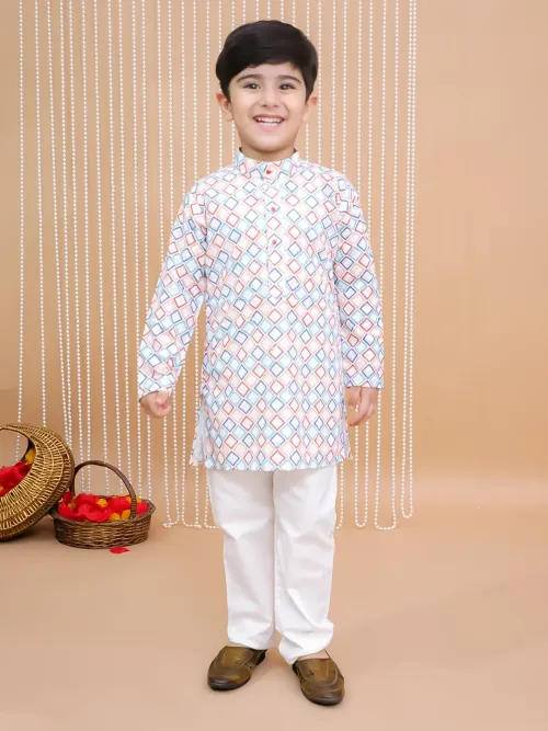 Embroidered Thread Cotton Kurta Pyjama Set for Boys