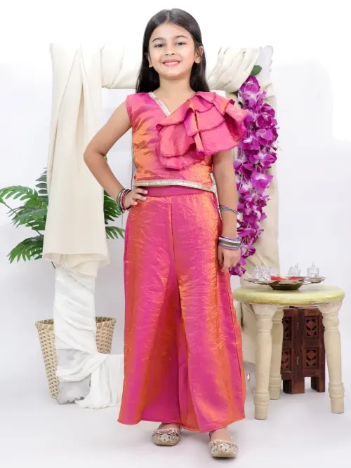 Girls Brown Ruffle Top With Palazzo Set