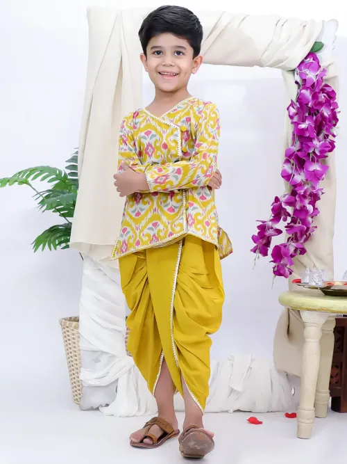 Printed Kurta Dhoti Set for Boys – Yellow