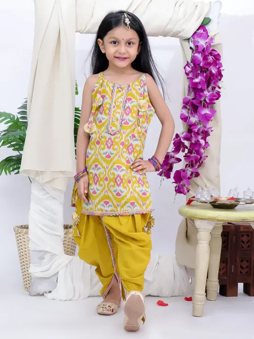 Girls Cotton Kurti With Dhoti Set – Yellow
