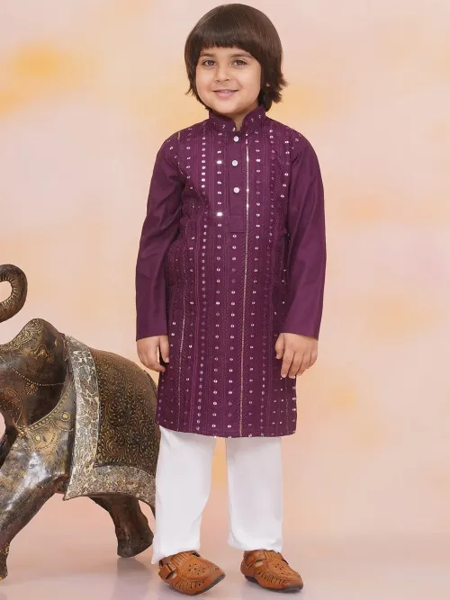 Boys Mirror Shimmer Rayon Kurta and Pyjama Set, Purple