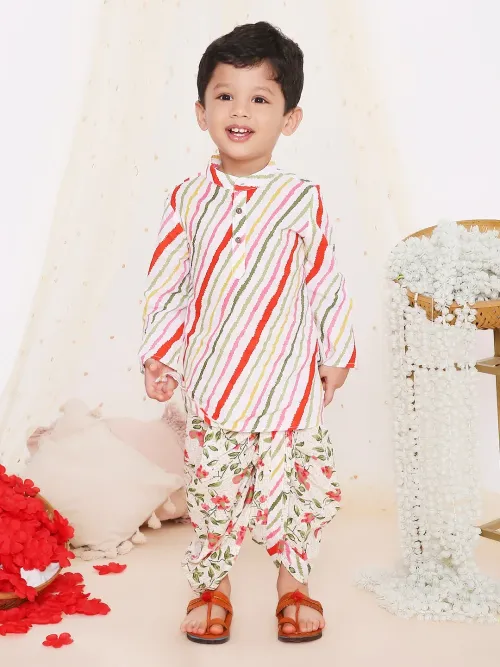 Boys Stripes Printed Cotton Kurta and Dhoti Set