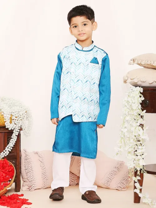 Samar Silk Blend Attached Jacket Kurta Pyjama Set for Boys