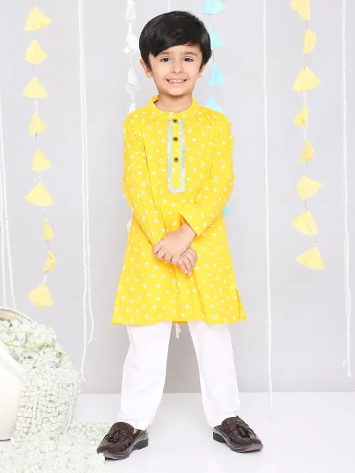 Chanda Bandhani Cotton Kurta Pyjama Set for Boys