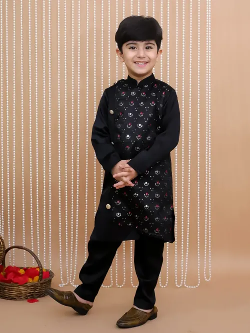 Boys Embroidered Silk Blend Sherwani Kurta Pyjama Set