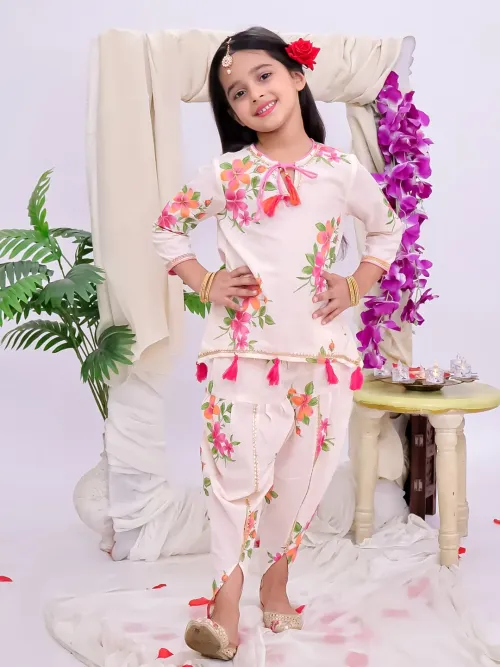 Gulbahar Cotton Floral Print Kurti Dhoti Set for Girls