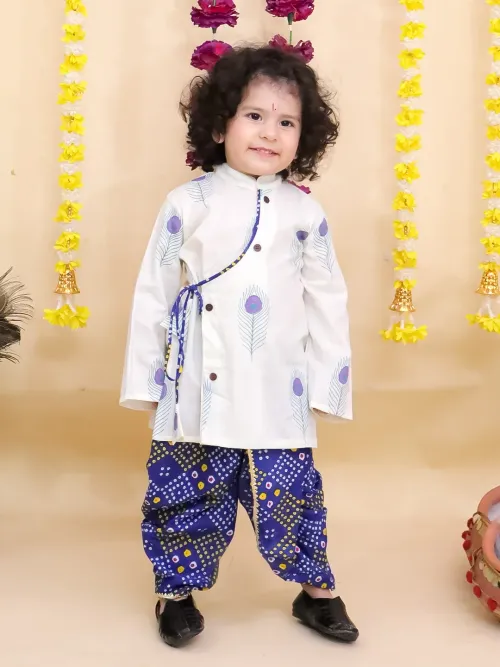 Kanha Pure Cotton Printed Kurta Dhoti Set for Boys – Blue