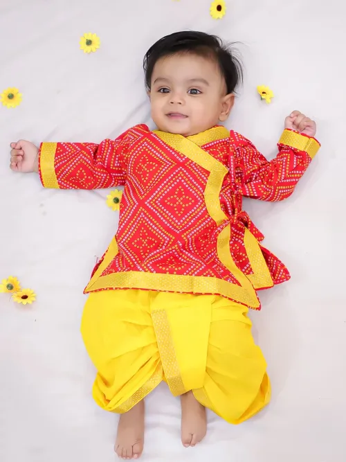 Pure Cotton Anghrakha Kurta and Dhoti Set for Boys