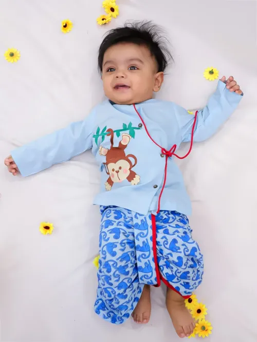 Badmash Bandar Boys Blue Kurta and Dhoti Set