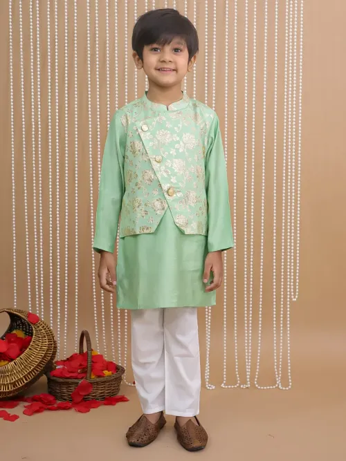 Jacquard Kurta Pajama with Attached Jacket for Boys