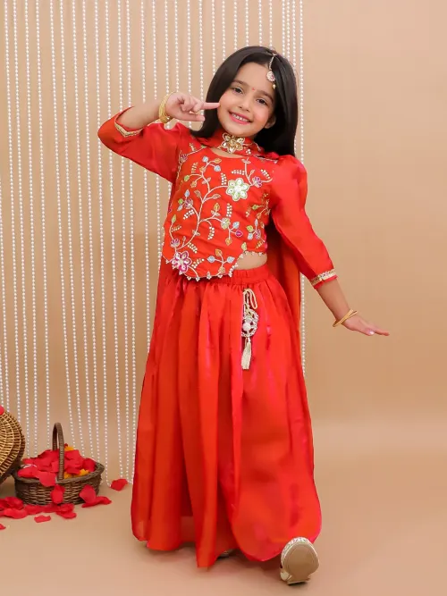 Silk Zari Embroidered Ruhani Choli Lehenga Set with Stole Dupatta for Girls – Orange