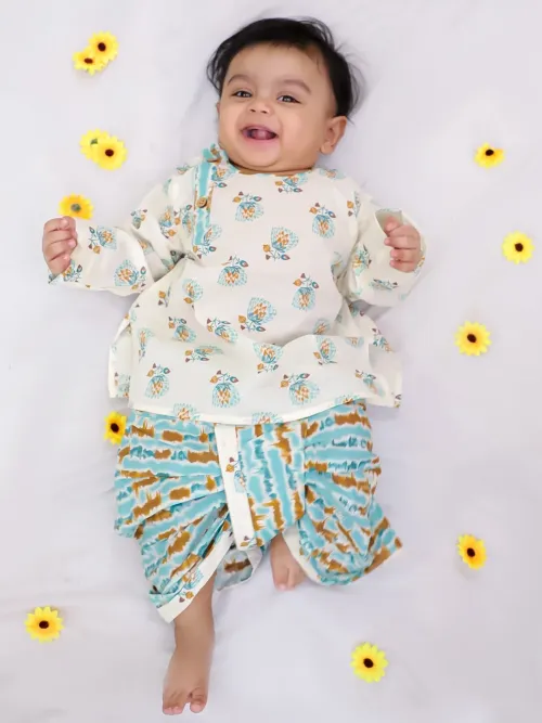 Boys Pure Cotton Blossom Kurta Pyjama Set
