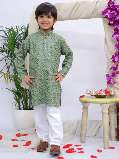 Boys Sequins Work Kurta Pyjama Set