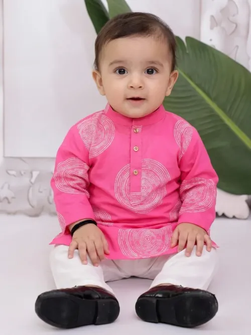 Infant Boys Full Sleeves Printed Cotton Kurta Pyjama Set