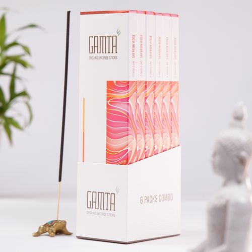Gamta Organic Incense Sticks (Saffron Rose – 6 Pack Combo)