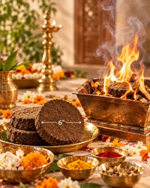 Natural Cow Dung Pooja Havan Cakes 6 Inches (Pack of 2)