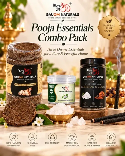 Hybrid Fragrance Dhoop Sticks, Bhimseni Camphor 50G and Premium Cow Dung Cakes Combo Pack of 3