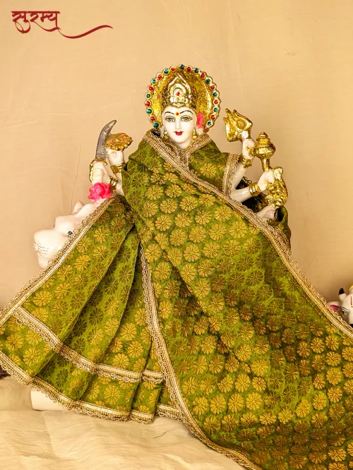Hari Kamal Saree | Green Silk Brocade Saree for Mata Rani Ji
