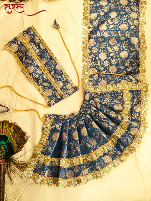 Neel Pushpa Saree | Blue Silk Brocade Saree for Mata Rani Ji