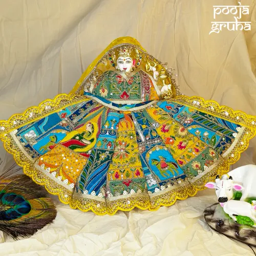 Kanak – Yellow & Blue Embroidered Navratri Dress for Mata Rani