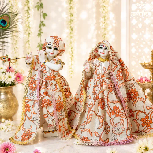 Kesariya Pushp Radha Krishna Cotton Dress Set
