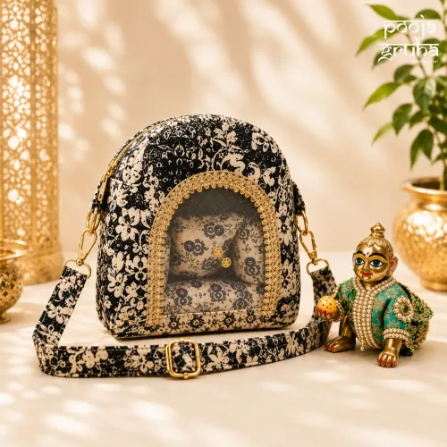 Denim Laddu Gopal Travel Bag with Cushion