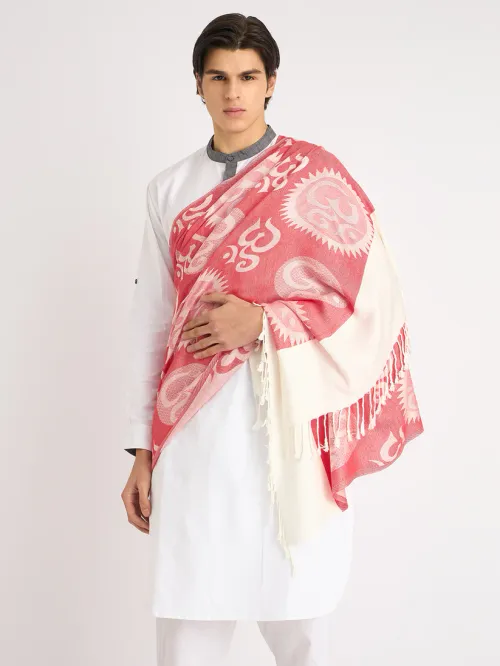 Om written (Red and white) reversible Stole for men and women