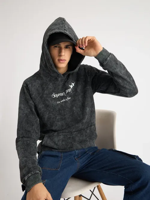 Men's Acid Washed Black Hooded