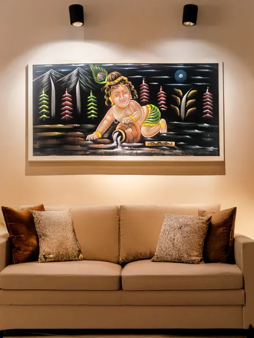 Hand-Painted Velvet Wall Art – Bal Krishna (Without Frame)