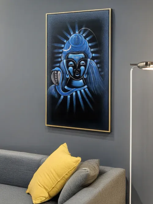 Hand-Painted Velvet Wall Art – Neelkanth Shiva Face (Without Frame)