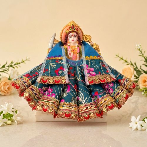 Teal Blue Mata Rani Poshak Set with Heavy Cone Lehenga & Matching Patka